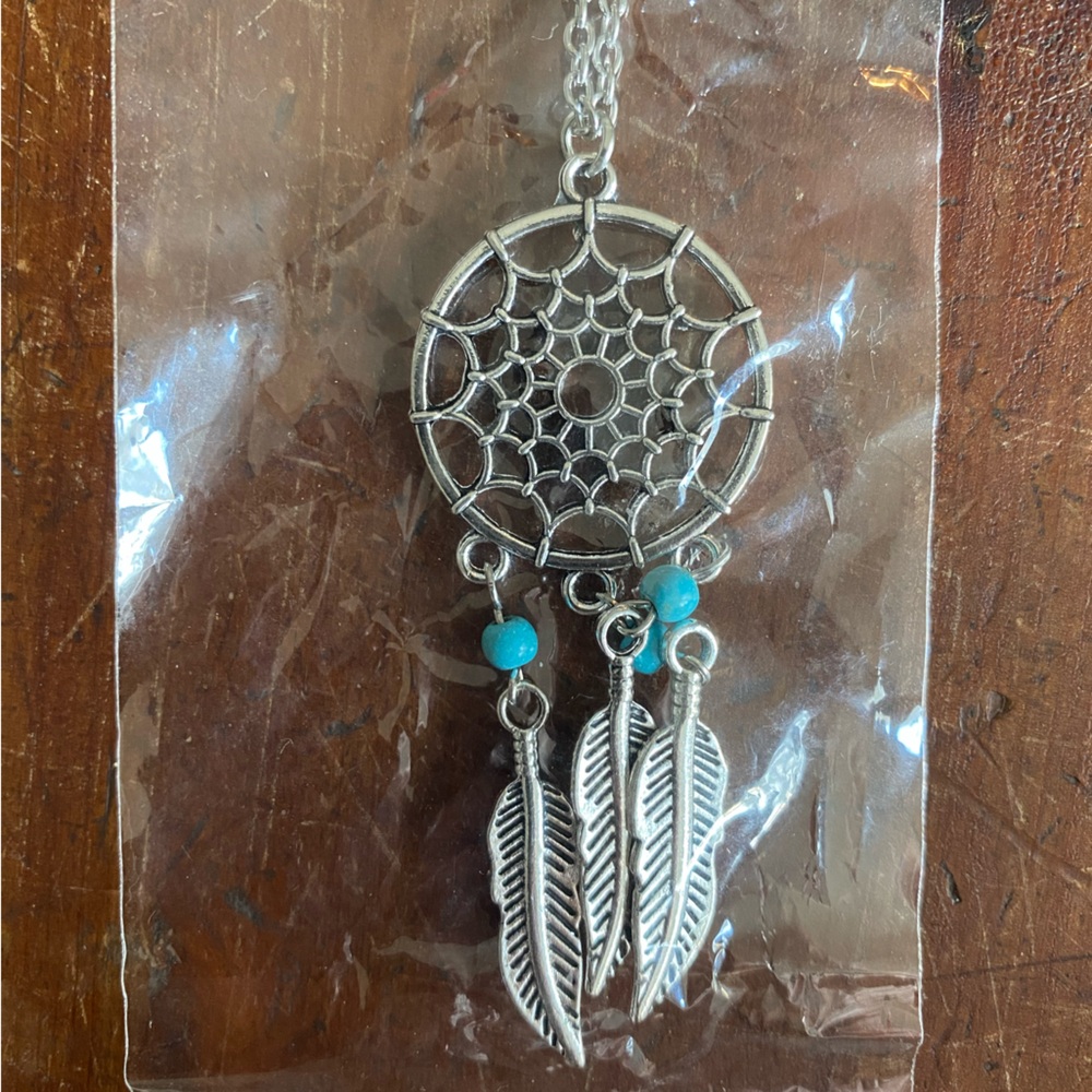 Fashion Jewelry Silver Dreamcatcher Necklace with Turquoise Beads